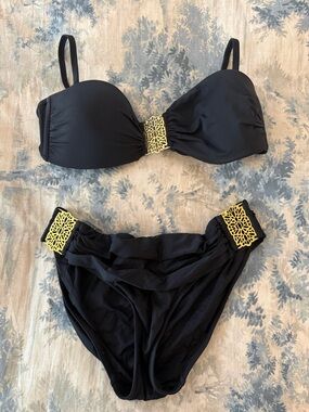 Badgley Mischka Black Bikini with Gold Accents